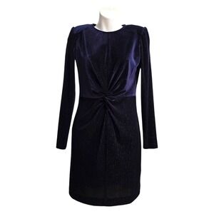 LDT Gillian Velvet Metallic Long Sleeve Twist Front Mini Dress In Midnight Sz 0